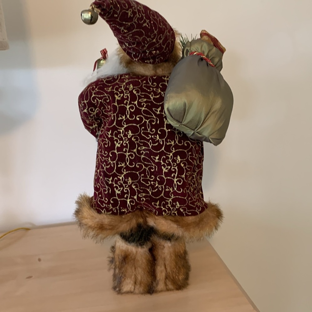 Santa old world 18" Tall Gold burgundy velvet coat fur Trim Presents Christmas - Picture 5 of 8